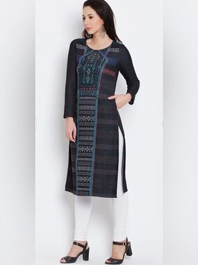 NWOT Aurelia Winter Story Knit Kurta Dress Geometric Boho Sz S Dark Academia